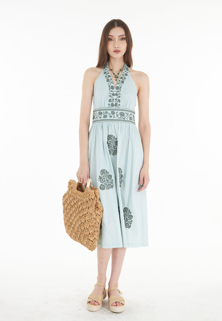 East India Company Rowena - Embroidered Maxi Sun Dress - Mint