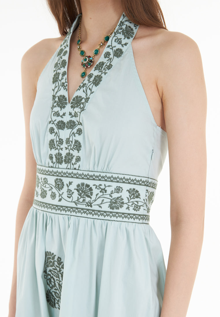 East India Company Rowena - Embroidered Maxi Sun Dress - Mint