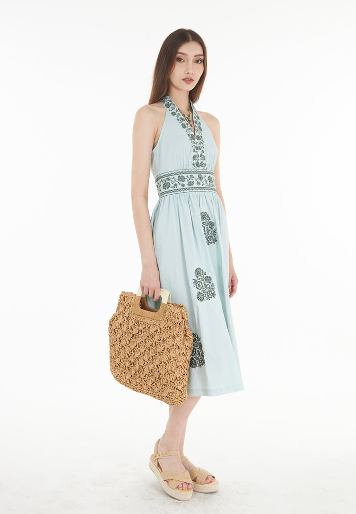 East India Company Rowena - Embroidered Maxi Sun Dress - Mint