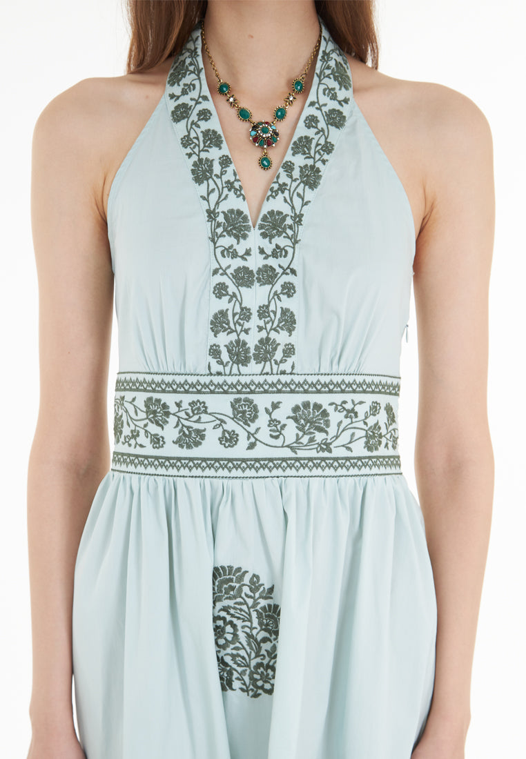 East India Company Rowena - Embroidered Maxi Sun Dress - Mint