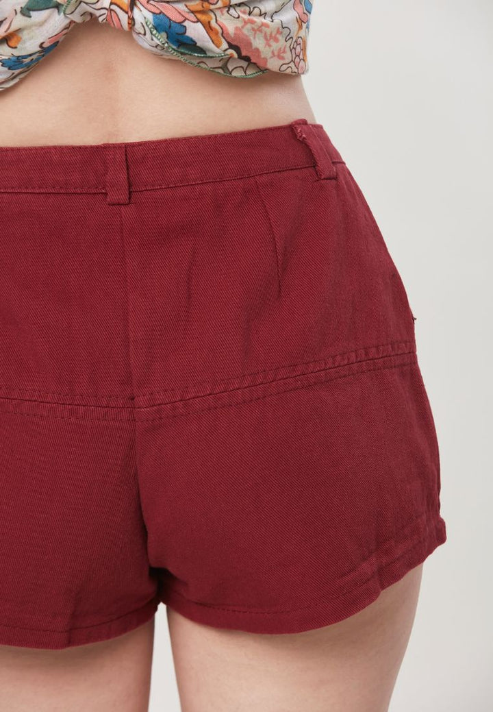 Vera- Cotton Twill Hot Pants - Burgundy