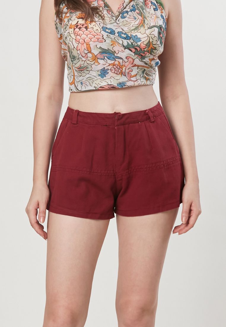 Vera- Cotton Twill Hot Pants - Burgundy