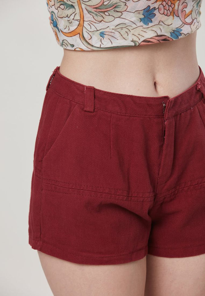 Vera- Cotton Twill Hot Pants - Burgundy