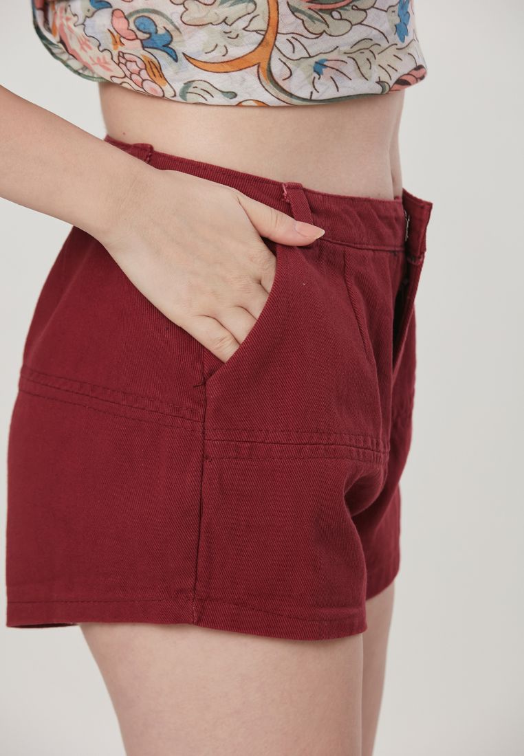 Vera- Cotton Twill Hot Pants - Burgundy