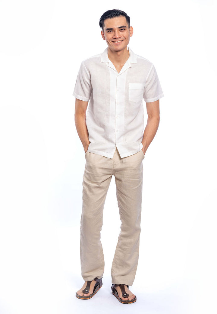 Zashil Short Sleeve Linen Shirt With Fagoting Details