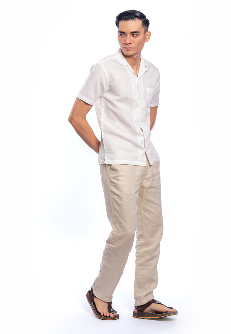 Zashil Short Sleeve Linen Shirt With Fagoting Details