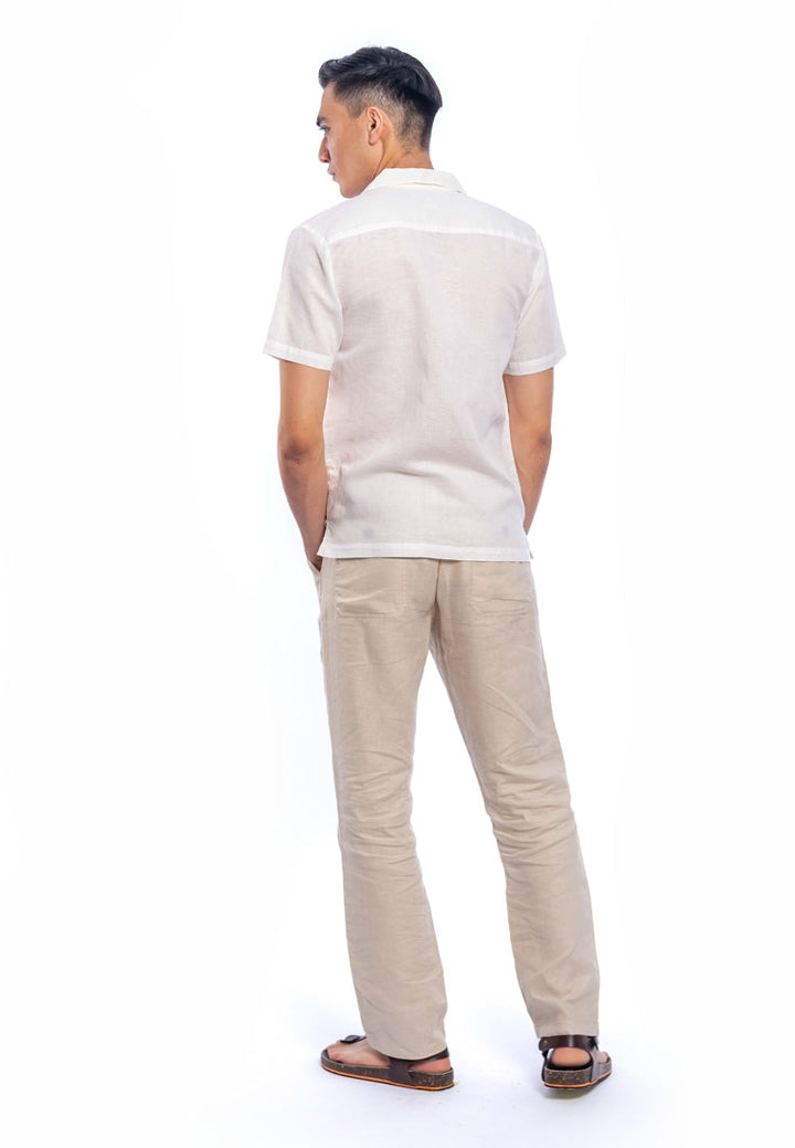 Zashil Short Sleeve Linen Shirt With Fagoting Details