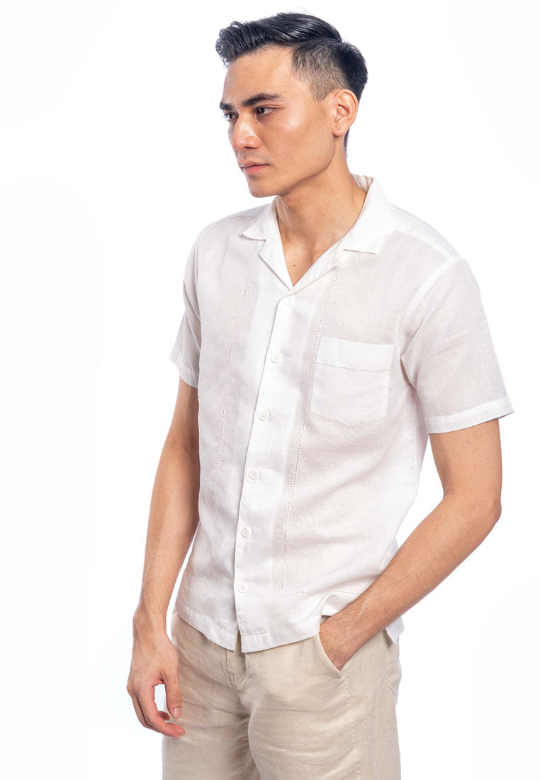 Zashil Short Sleeve Linen Shirt With Fagoting Details