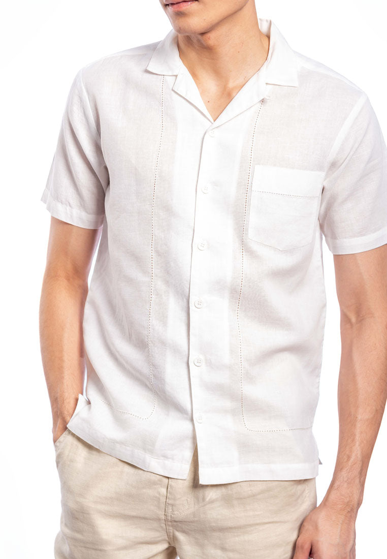 Zashil Short Sleeve Linen Shirt With Fagoting Details