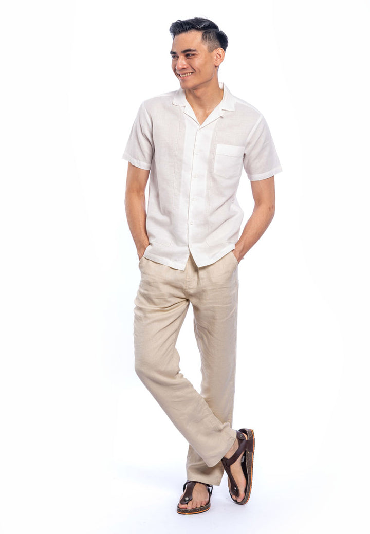 Zashil Short Sleeve Linen Shirt With Fagoting Details