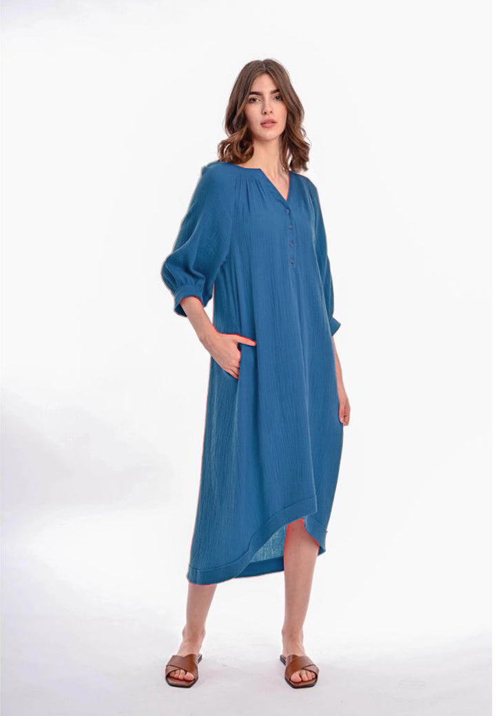 East India Company - Aeris 3/4 Sleeve Long Dress Blue