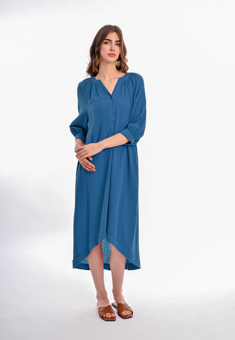 East India Company - Aeris 3/4 Sleeve Long Dress Blue