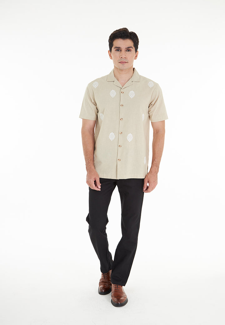 Zaid S/Sleeve Cuban Collar Embroidered Pure Linen shirt