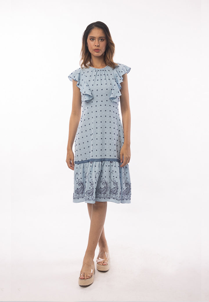 East India Company - Amber Embroidered Flounced Midi Dress