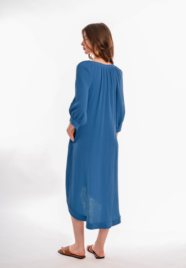 East India Company - Aeris 3/4 Sleeve Long Dress Blue