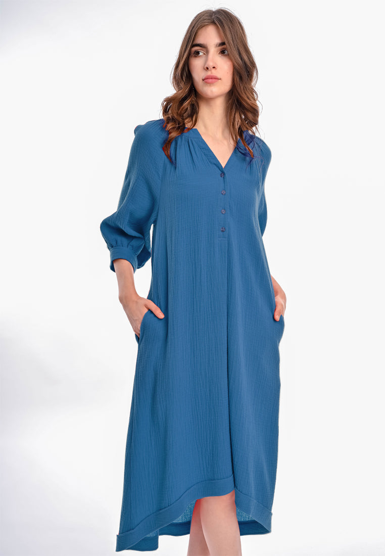 East India Company - Aeris 3/4 Sleeve Long Dress Blue