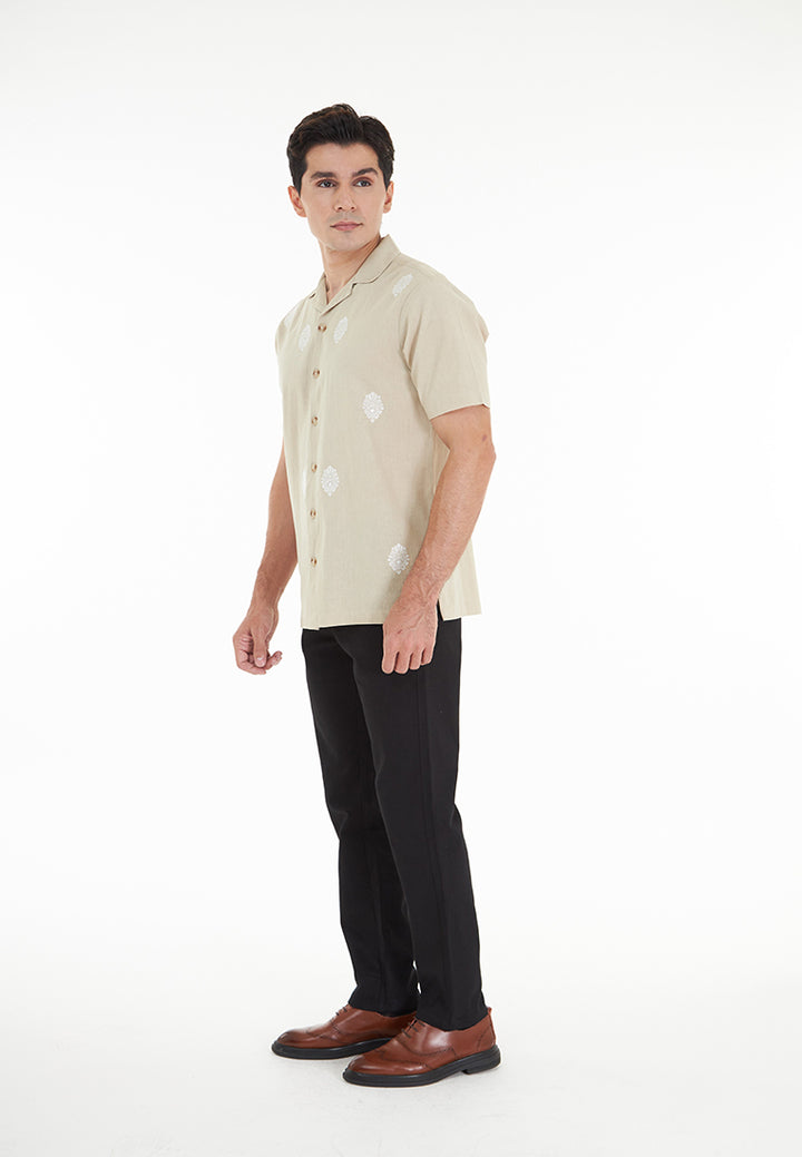 Zaid S/Sleeve Cuban Collar Embroidered Pure Linen shirt