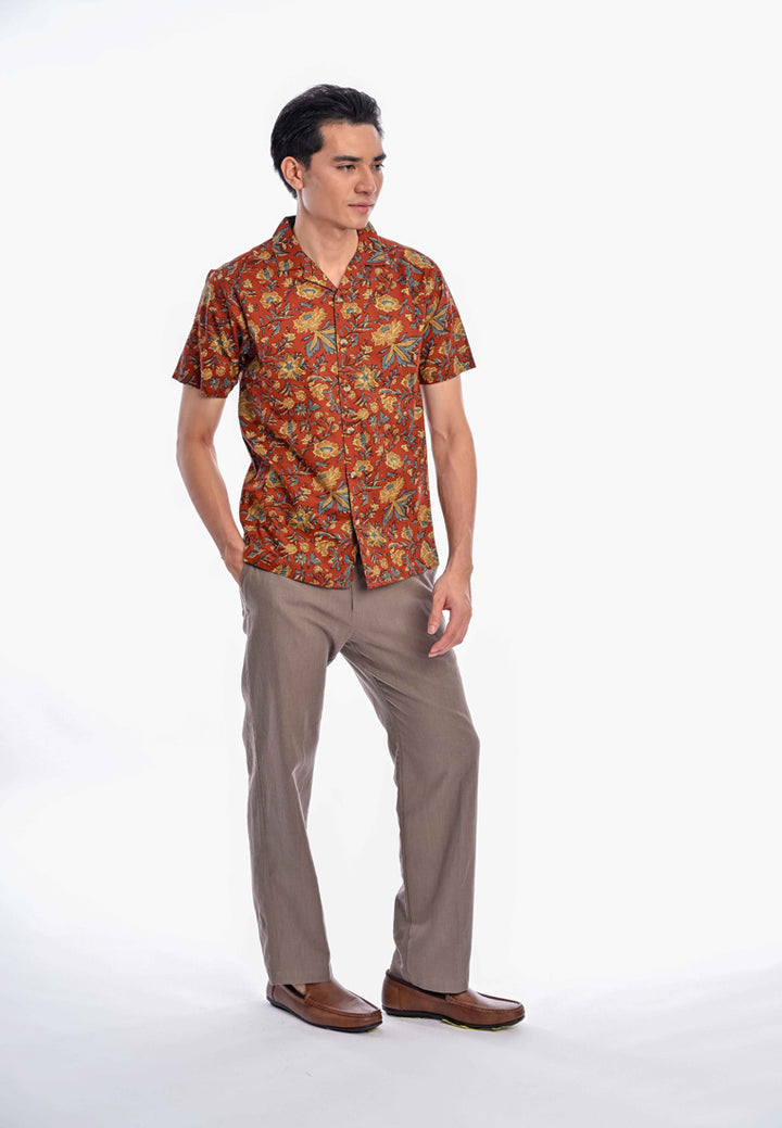 East India Company - Aqil Men Regular Fit Short Sleeve Printed Shirt Rust