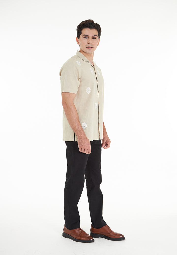 Zaid S/Sleeve Cuban Collar Embroidered Pure Linen shirt