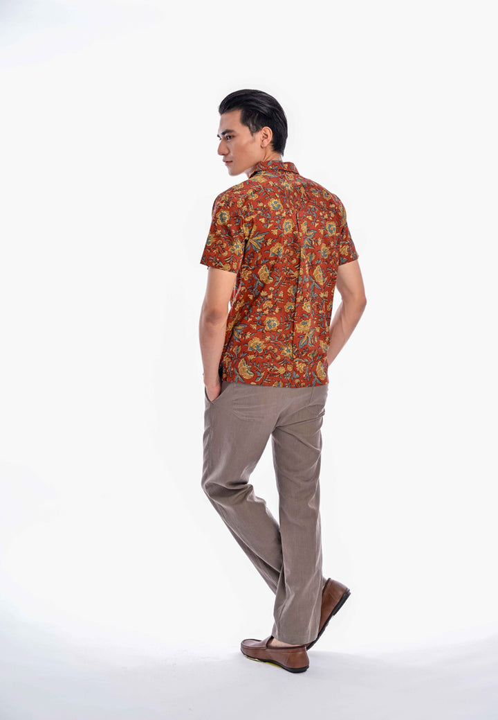 East India Company - Aqil Men Regular Fit Short Sleeve Printed Shirt Rust