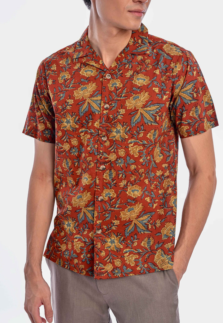 East India Company - Aqil Men Regular Fit Short Sleeve Printed Shirt Rust