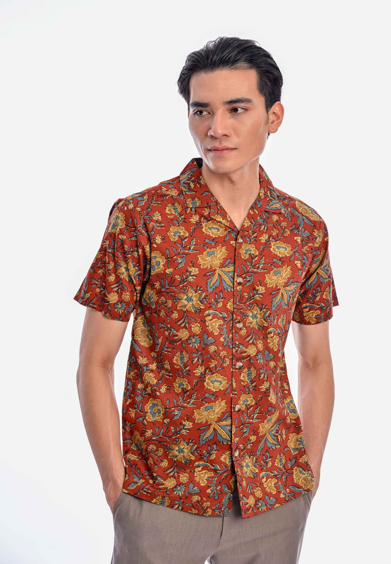 East India Company - Aqil Men Regular Fit Short Sleeve Printed Shirt Rust