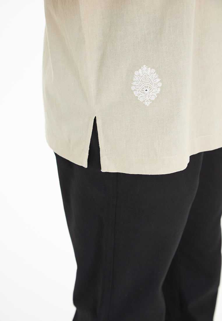 Zaid S/Sleeve Cuban Collar Embroidered Pure Linen shirt