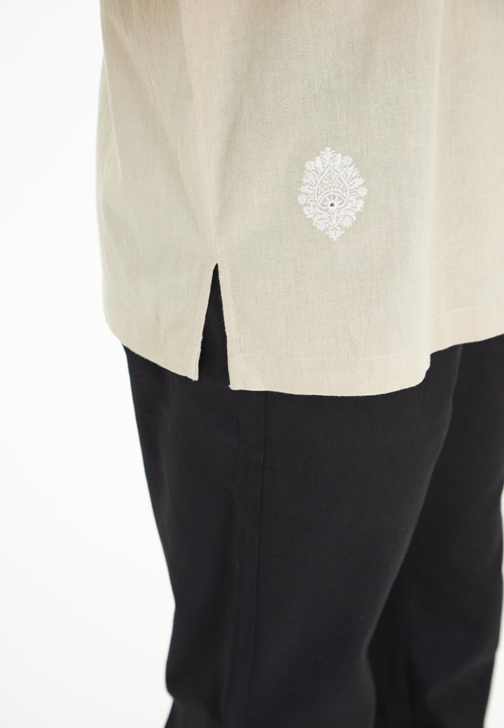 Zaid S/Sleeve Cuban Collar Embroidered Pure Linen shirt