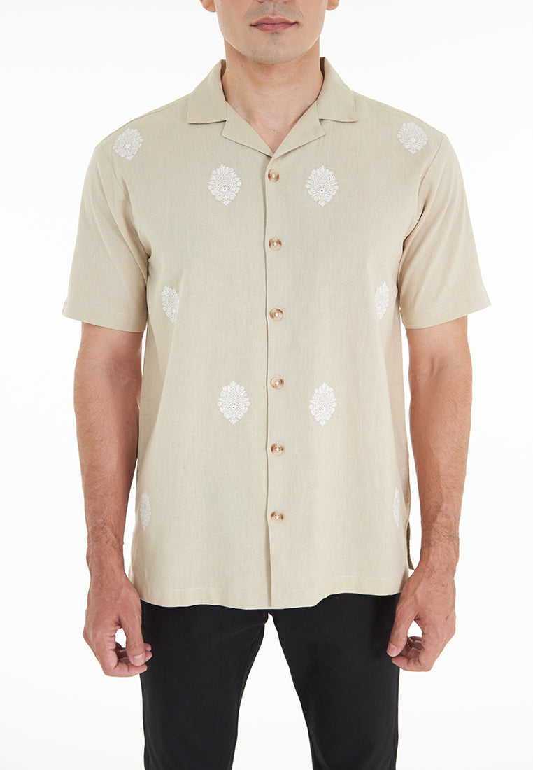 Zaid S/Sleeve Cuban Collar Embroidered Pure Linen shirt