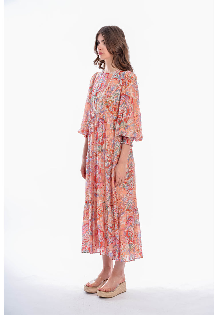 East India Company Anya Women's Printed Puff Sleeve Maxi Dress - Cotton Viscose