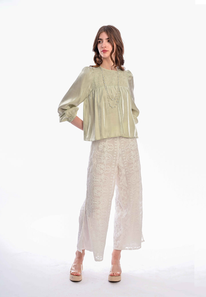 East India Company Ananya Women's Long Sleeve Blouse - Polyester Viscose, Light Green