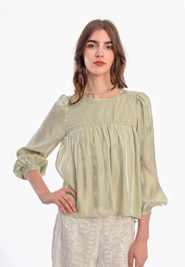 East India Company Ananya Women's Long Sleeve Blouse - Polyester Viscose, Light Green