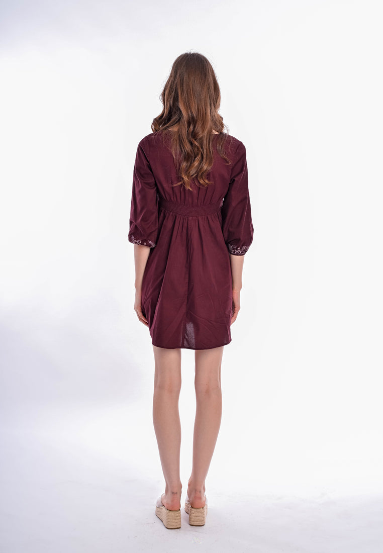 East India Company Mika Embroidered Short Dress - Plum/Purple