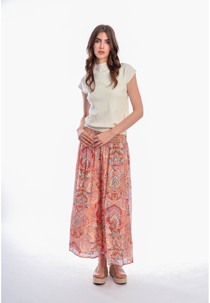 East India Company - Devika Printed Pull-On Palazzo, Cotton Viscose, Peach & Orange