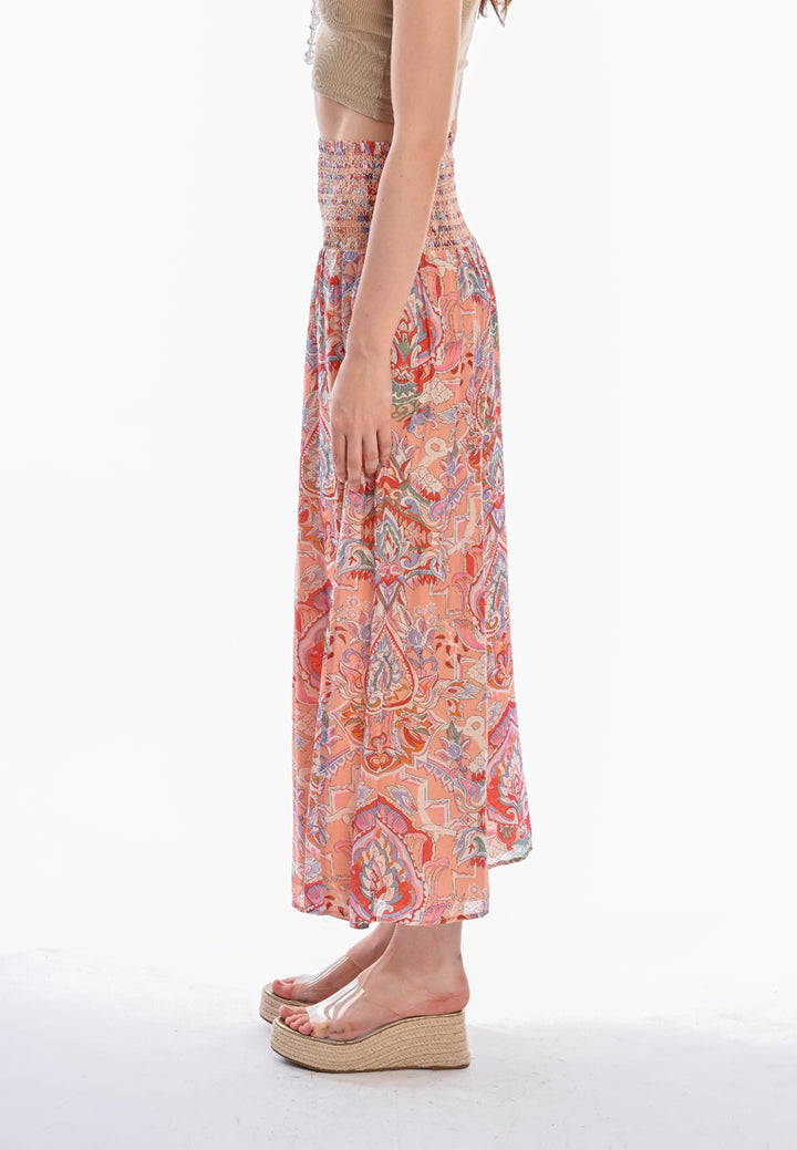 East India Company - Devika Printed Pull-On Palazzo, Cotton Viscose, Peach & Orange