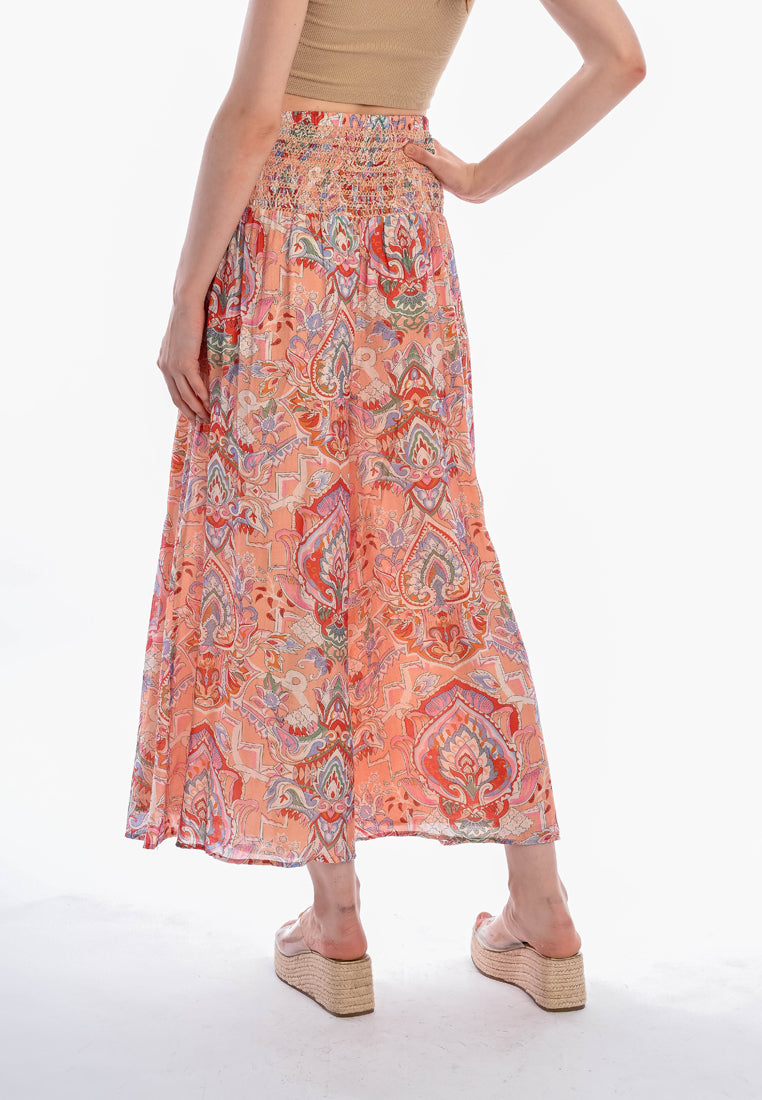 East India Company - Devika Printed Pull-On Palazzo, Cotton Viscose, Peach & Orange