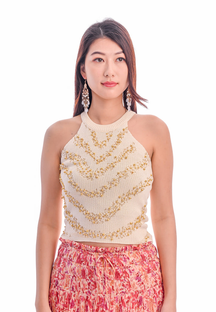 East India Company -Tara, Beading Mechanical Knitted Tank Top