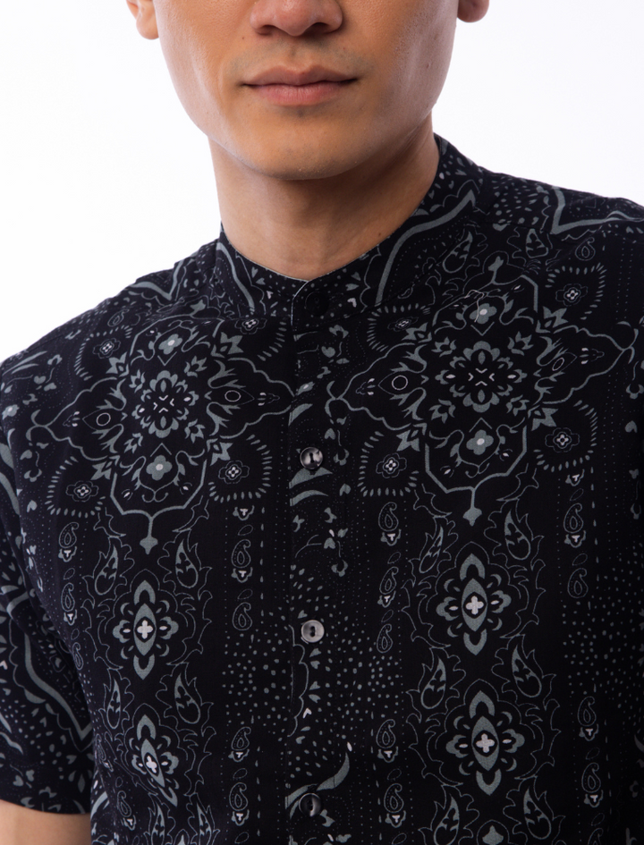 East India Company - Matin Men Slim Fit Short Sleeve Printed Shirt Black