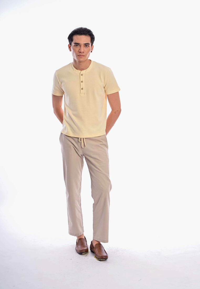 East India Company - Arsya Short Sleeve Mandarin Collar T-Shirt Beige