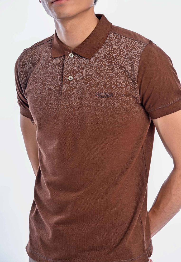 East India Company - Luqman Short Sleeve Paisley Print Polo Tee Brown