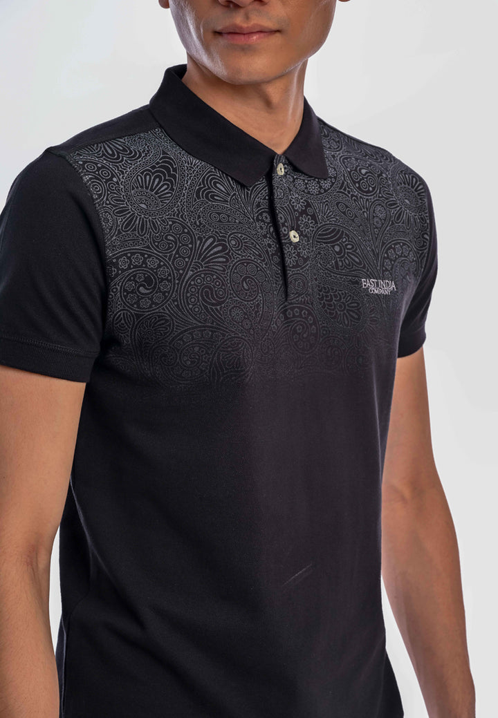 East India Company - Luqman Short Sleeve Paisley Print Polo Tee Black