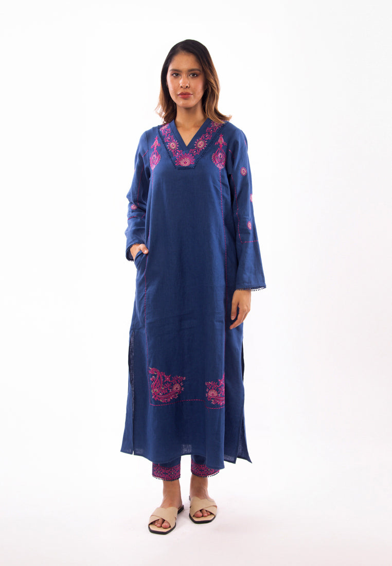 East India Company - Nova_Embroidered Long Sleeve Tunic Dress -  Indigo