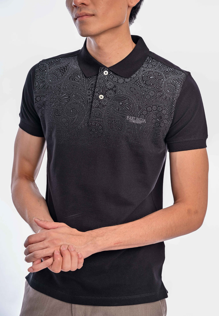 East India Company - Luqman Short Sleeve Paisley Print Polo Tee Black