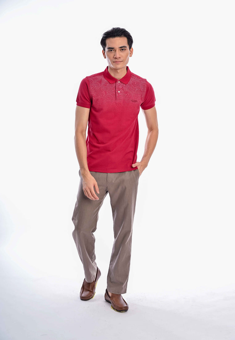 East India Company - Luqman Short Sleeve Paisley Print Polo Tee Maroon