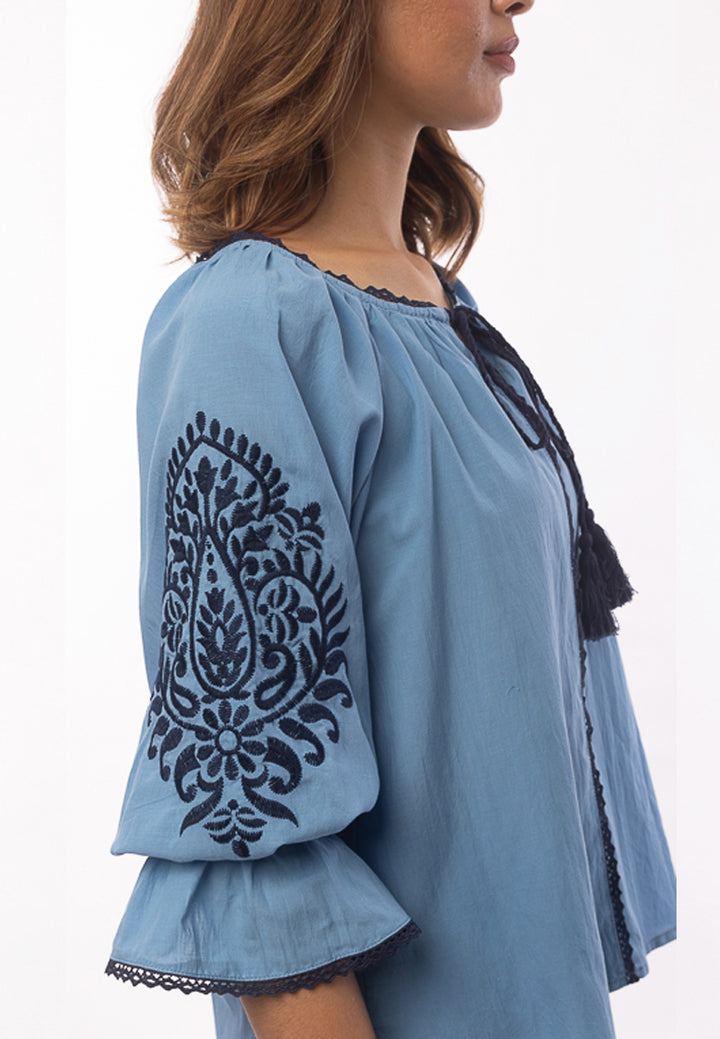 East India Company - Aditi_Embroidered 3/4 Puff Sleeve Blouse