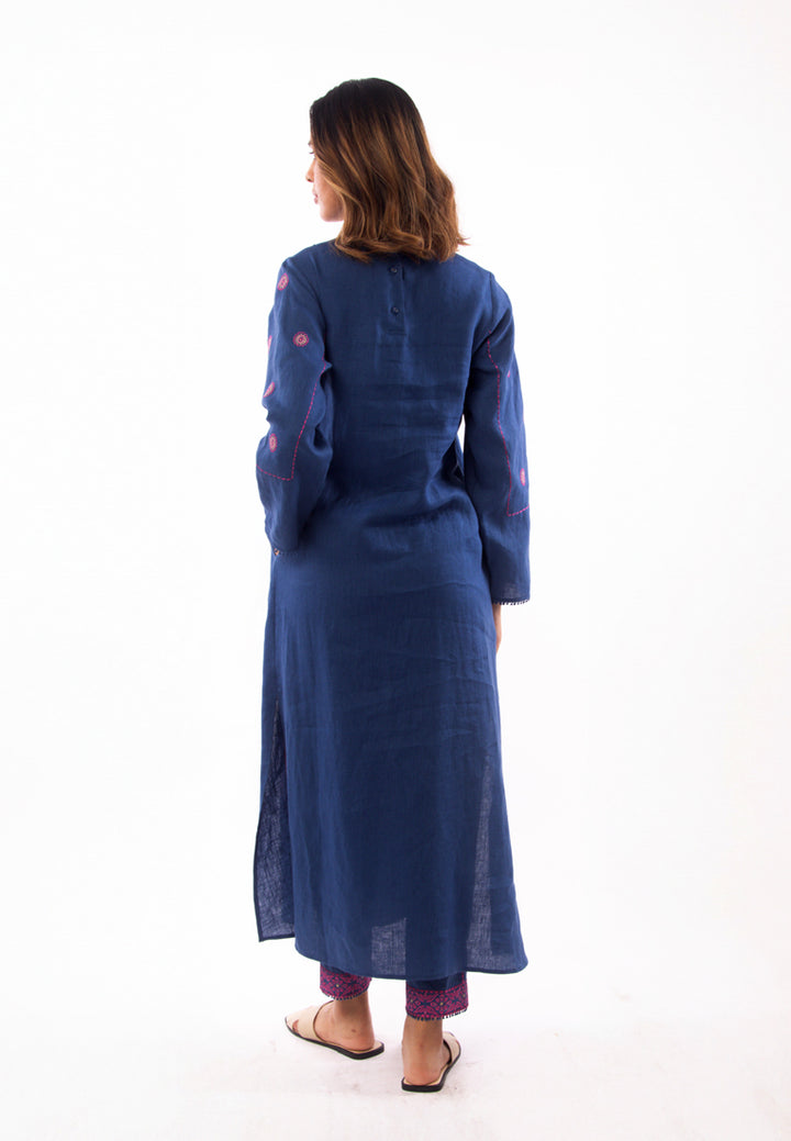 East India Company - Nova_Embroidered Long Sleeve Tunic Dress -  Indigo