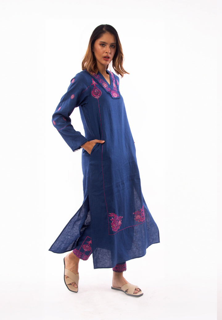 East India Company - Nova_Embroidered Long Sleeve Tunic Dress -  Indigo