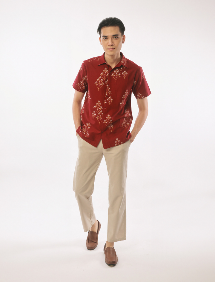 East India Company - Mahadi Men Regular Fit Short Sleeve Printed Shirt Maroon